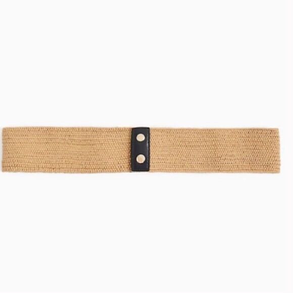 Torrid Black Leather Tan Woven Stretch Belt with Wood Circle NEW - Picture 2 of 8